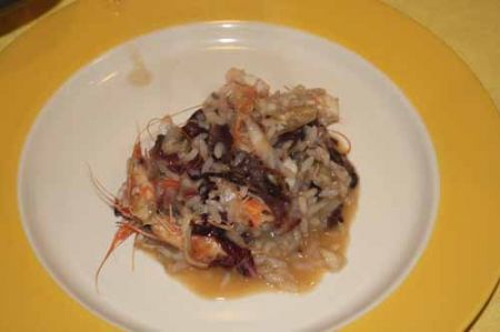 risotto al radicchio e gamberi