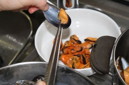 Paccheri con cozze, fonduta di grana e bottarga