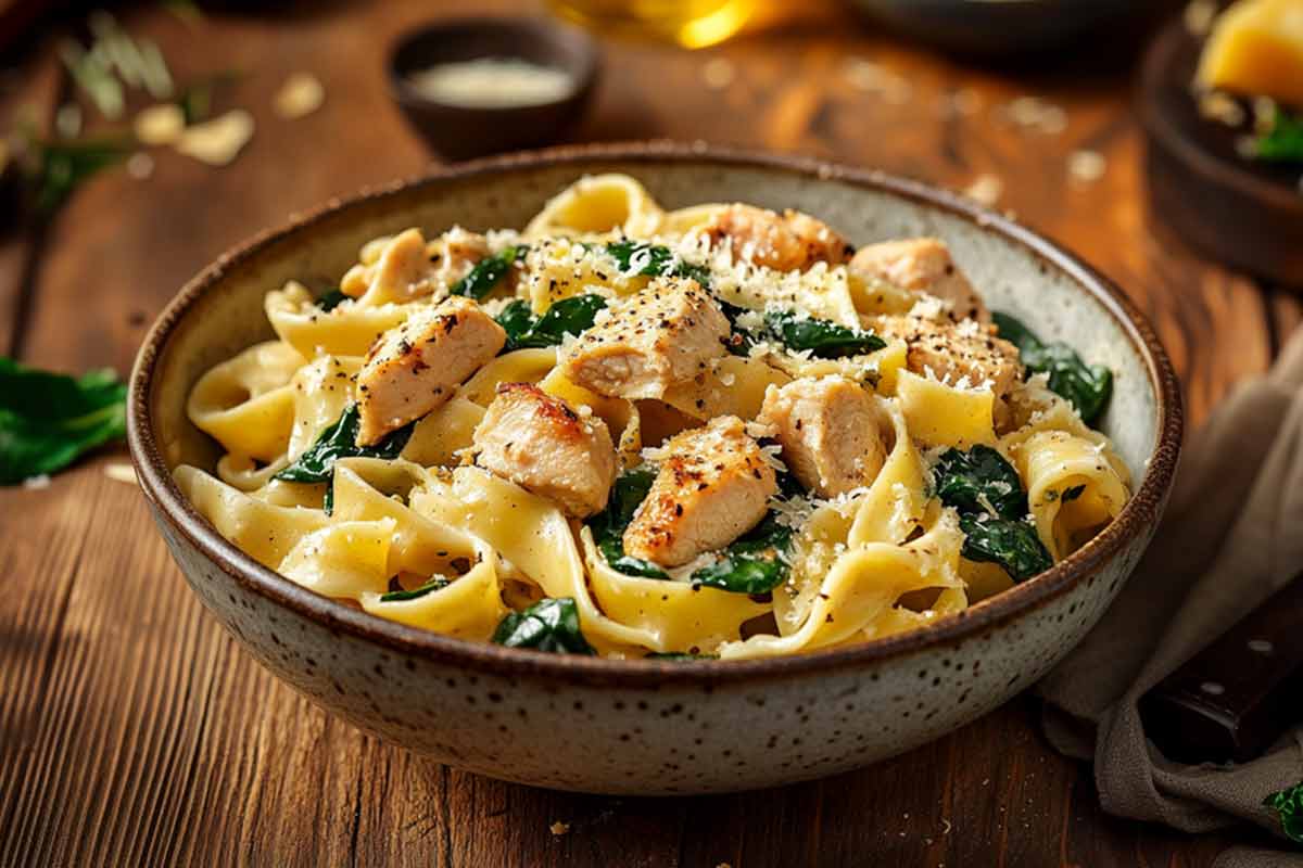 Pasta con spinaci e pollo