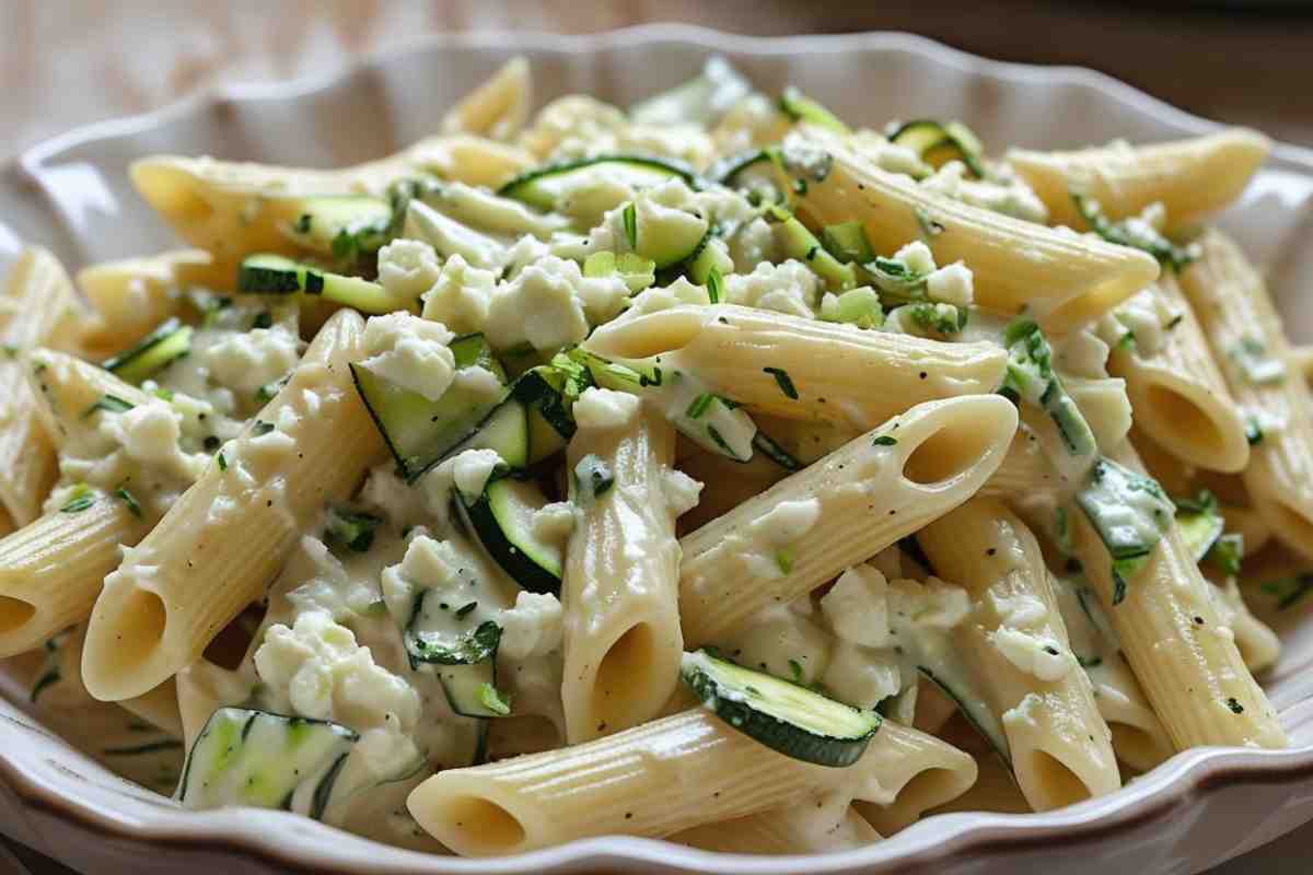 porzione di pasta fredda con zucchine e ricotta