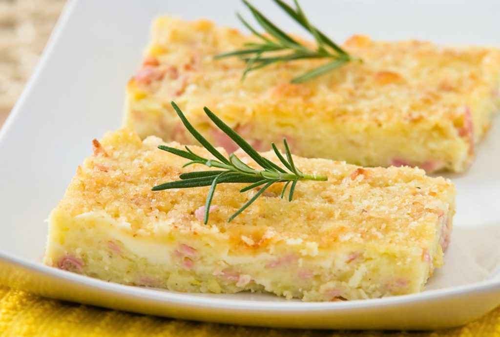 Gateau di patate con formaggio e prosciutto cotto