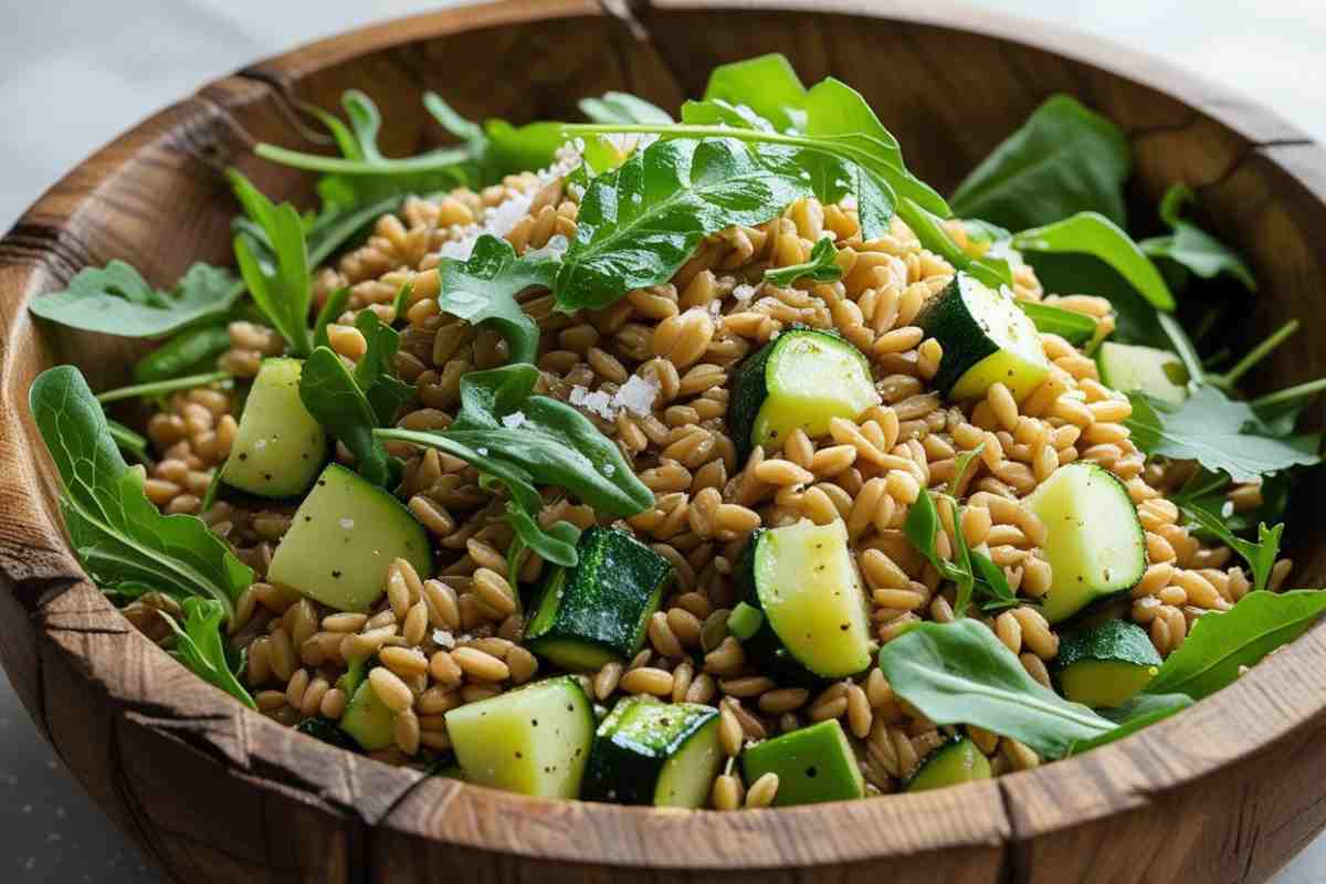 insalata di farro con zucchine in una ciotola
