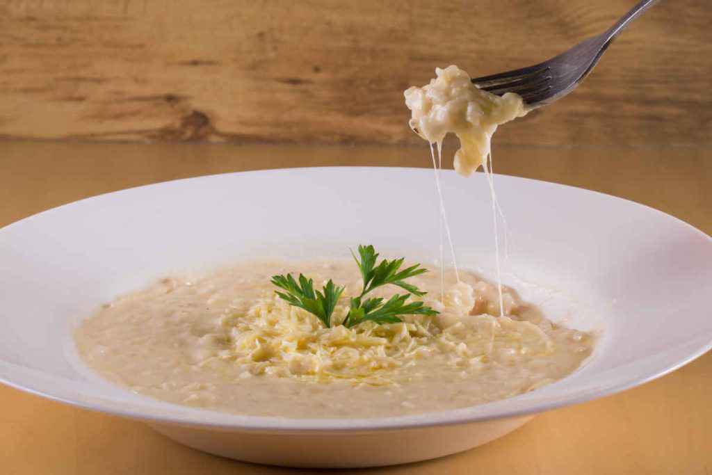 piatto di risotto con crema di funghi