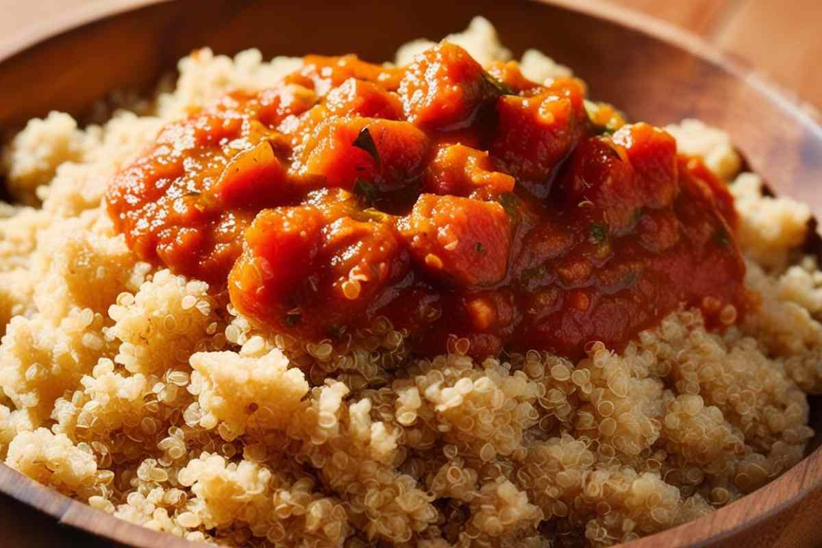 ciotola con quinoa e sugo di pomodoro