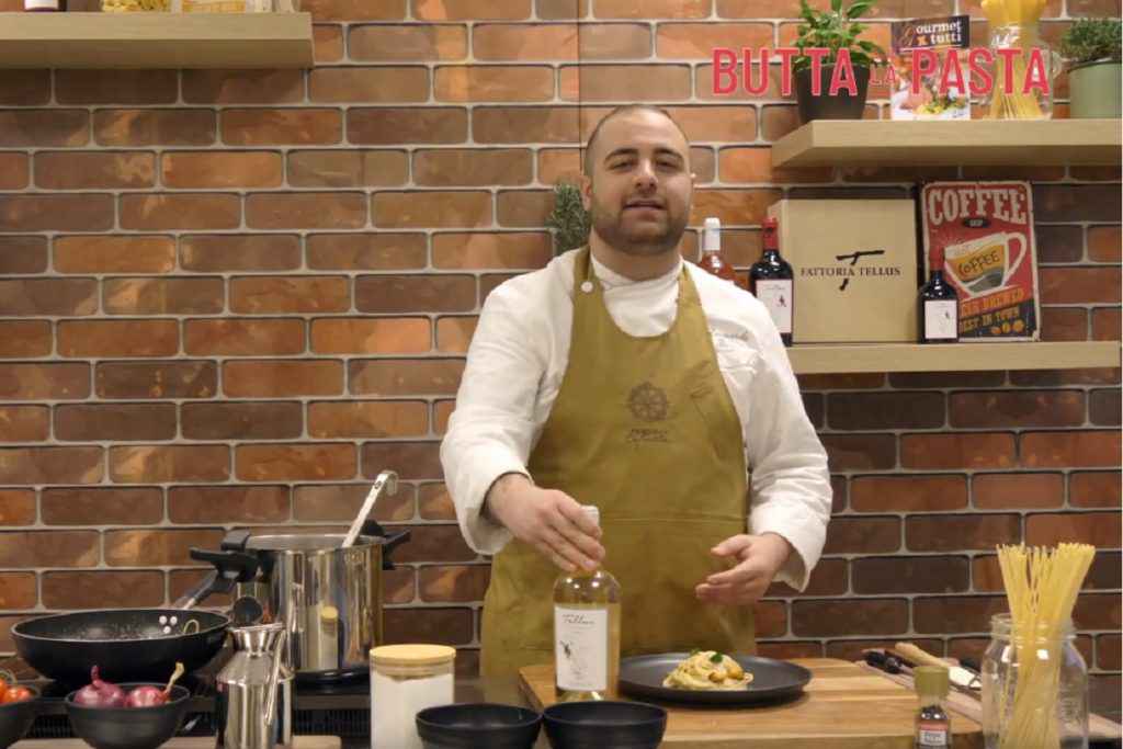 cacio e pepe di chef perisse con vino tellus cotarella