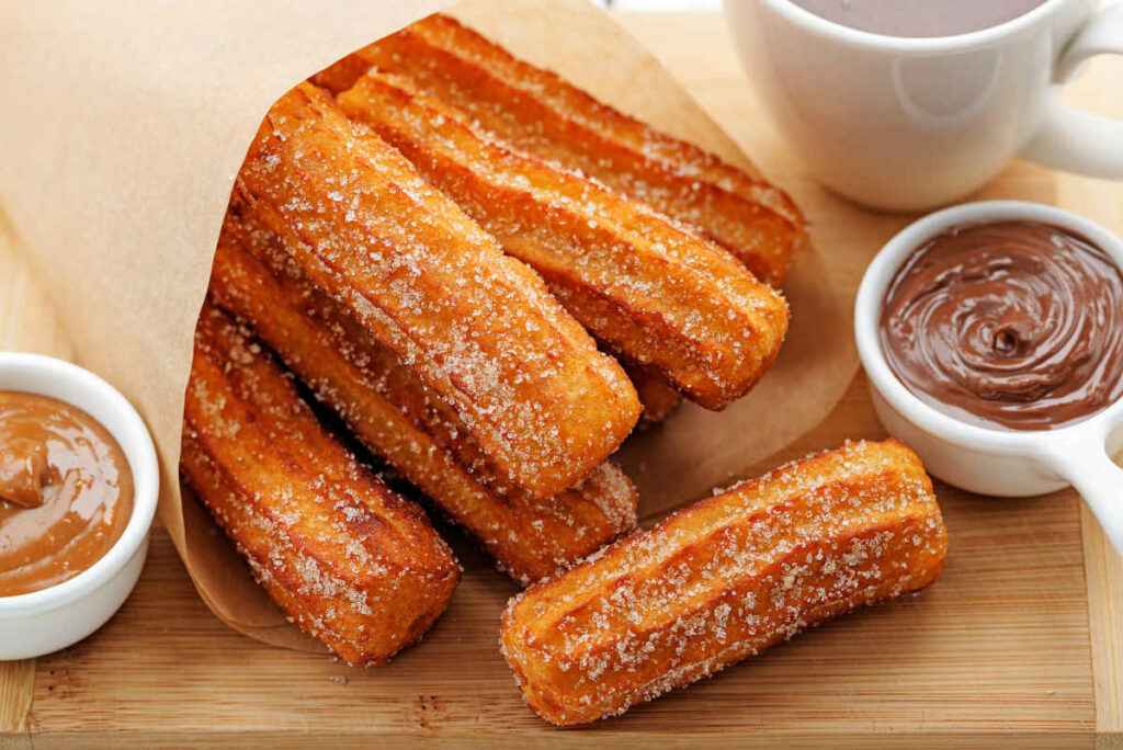 sacchetto di churros e crema di cioccolato e burro di arachidi