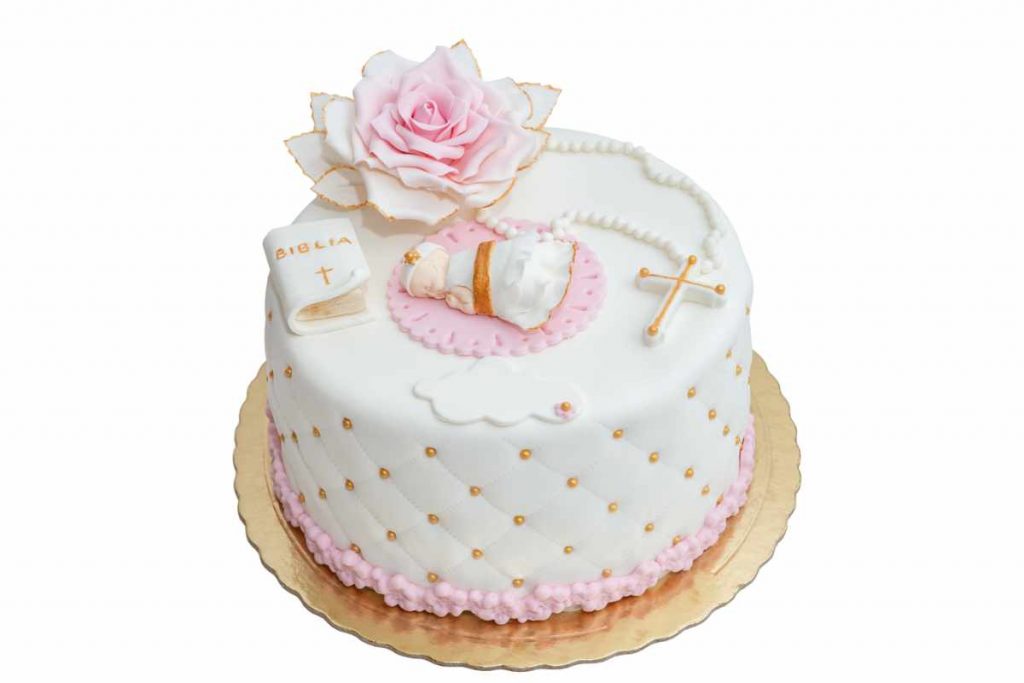torta per battesimo decorata con simboli sacri
