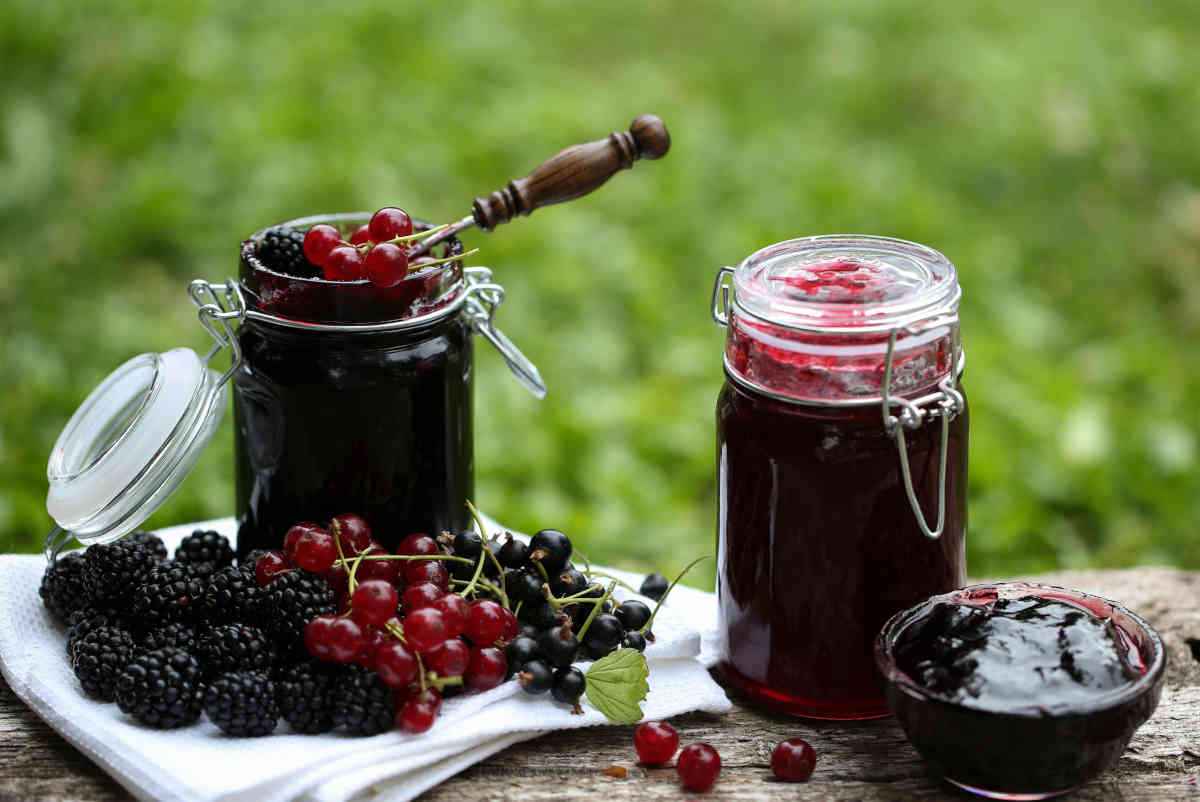 barattoli di marmellata ai frutti di bosco