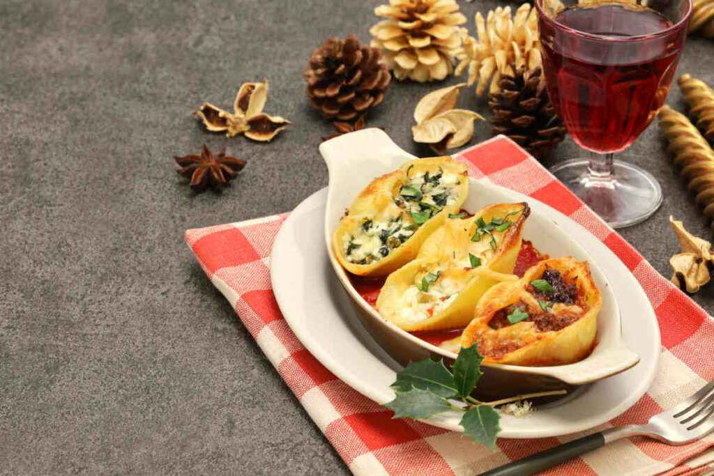 pirofila con primi piatti natalizi vegetariani
