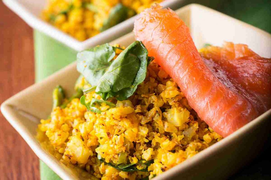 Antipasto scenografico con cous cous e salmone 