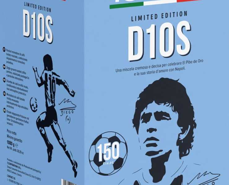 la scatola limited di cialde con il volto di Diego Maradona