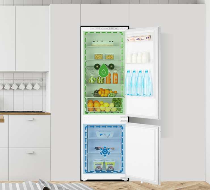 un frigo da incasso aperto