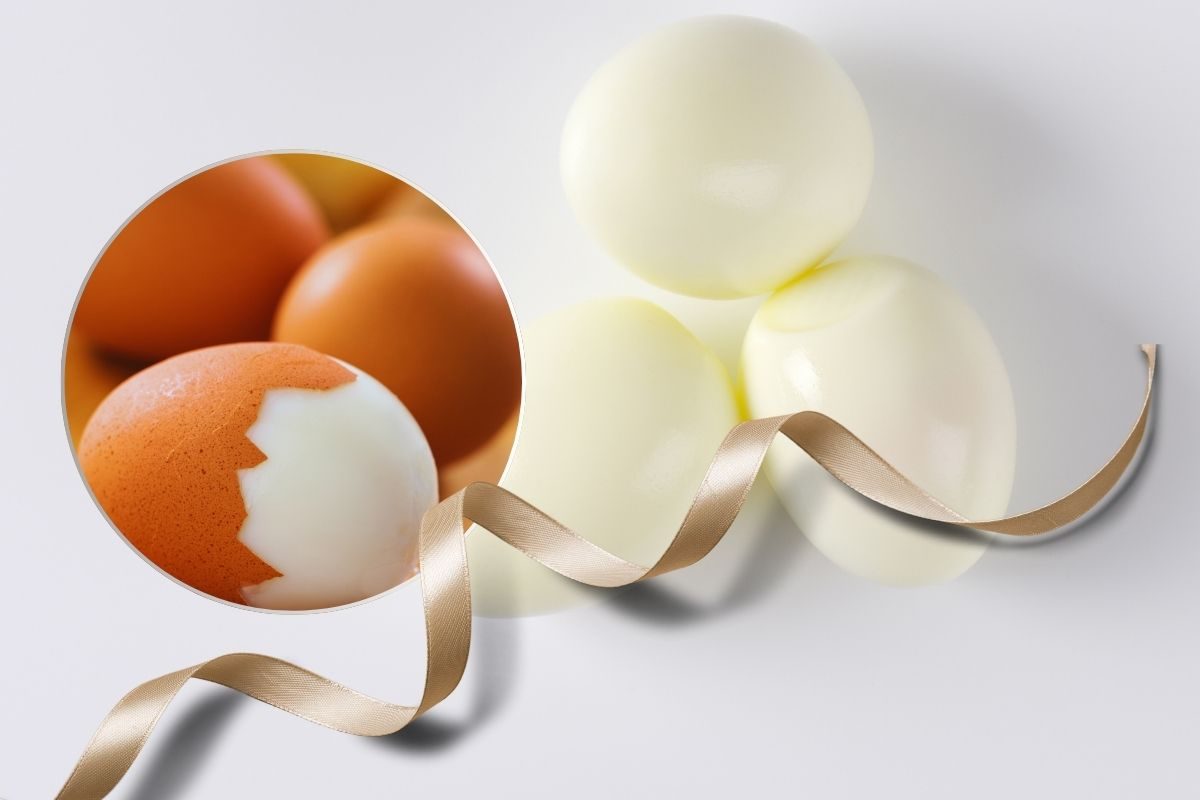 Hard-boiled eggs, with the ribbon trick could be peeled in seconds