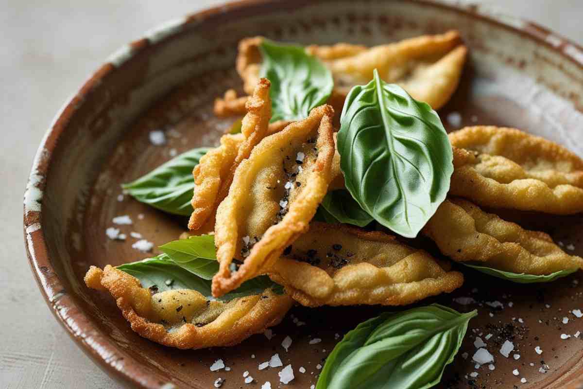 piatto con foglie di basilico fritto