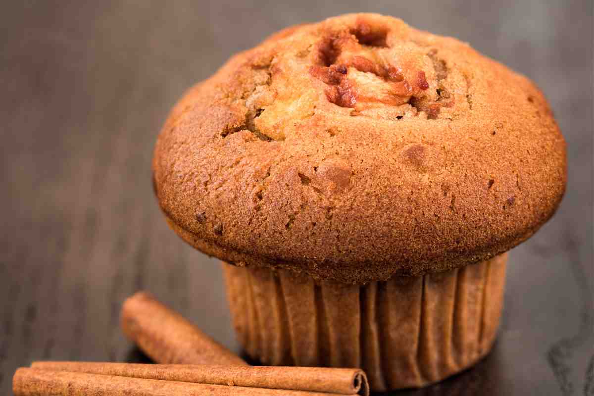 un muffin alle mele e stecca di cannella vicino
