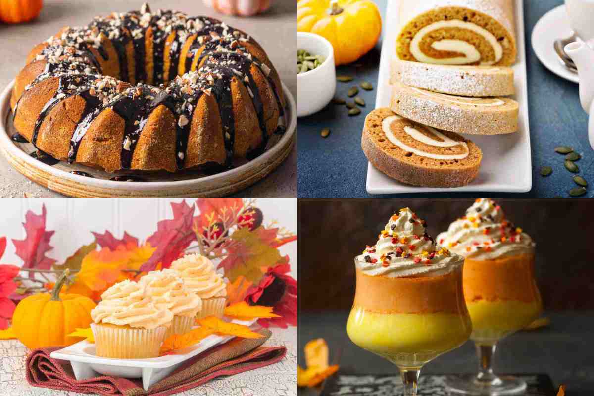 combo di foto con vari tipi di dolci alla zucca presenti nella raccolta di ricette