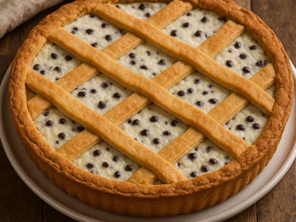 crostata con crema e gocce di cioccolato