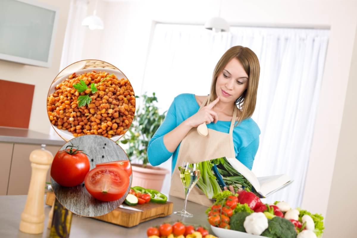 donna in cucina con vari ingredienti