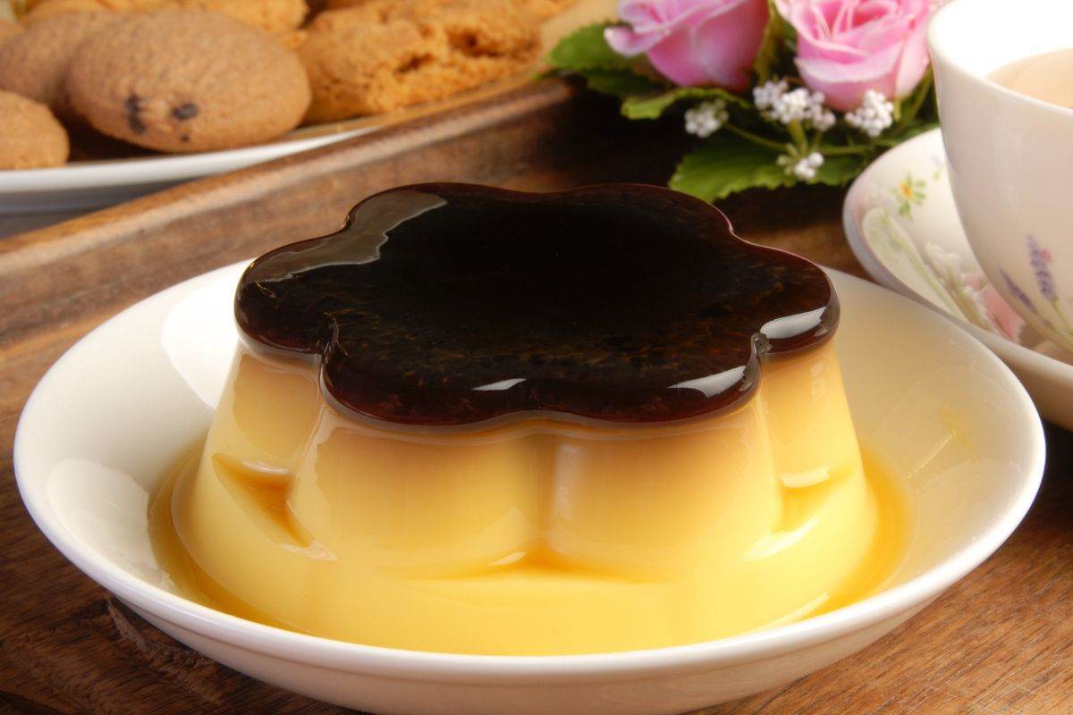 Budino allo yogurt con cioccolato fondente adagiato su un piatto