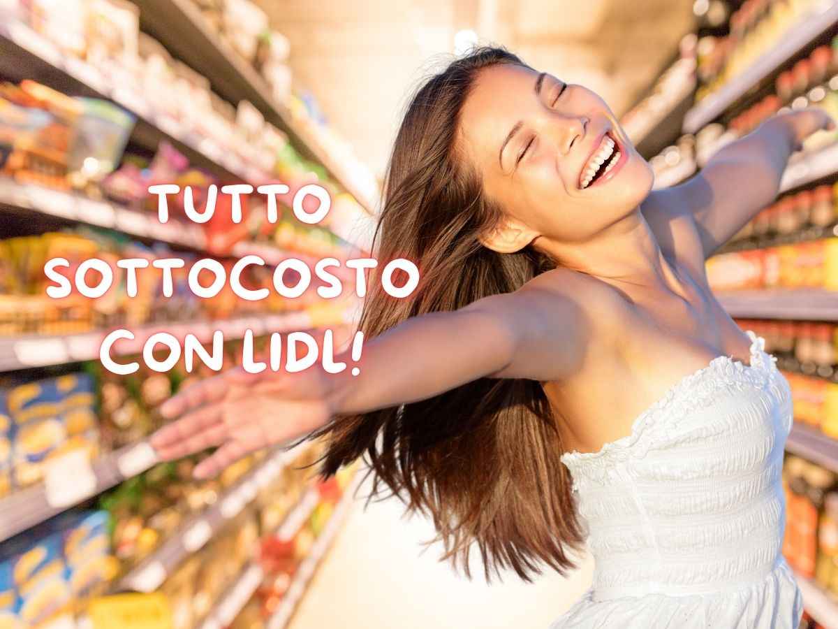 donna felice e supermercato