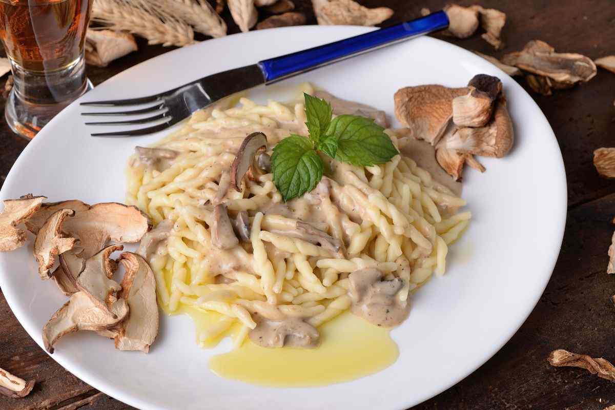 Pasta alla crema di funghi in un piatto
