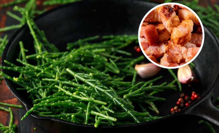 agretti in padella con pancetta