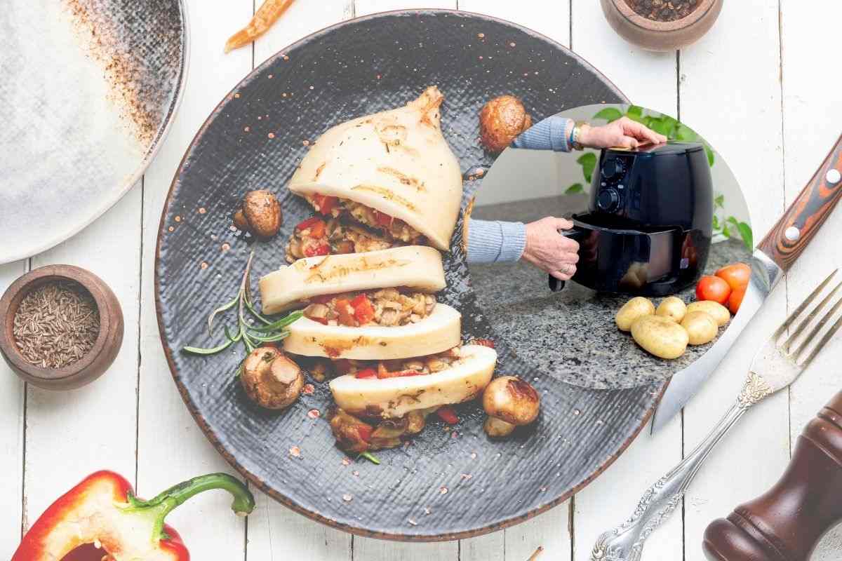 calamari ripieni e una friggitrice ad aria