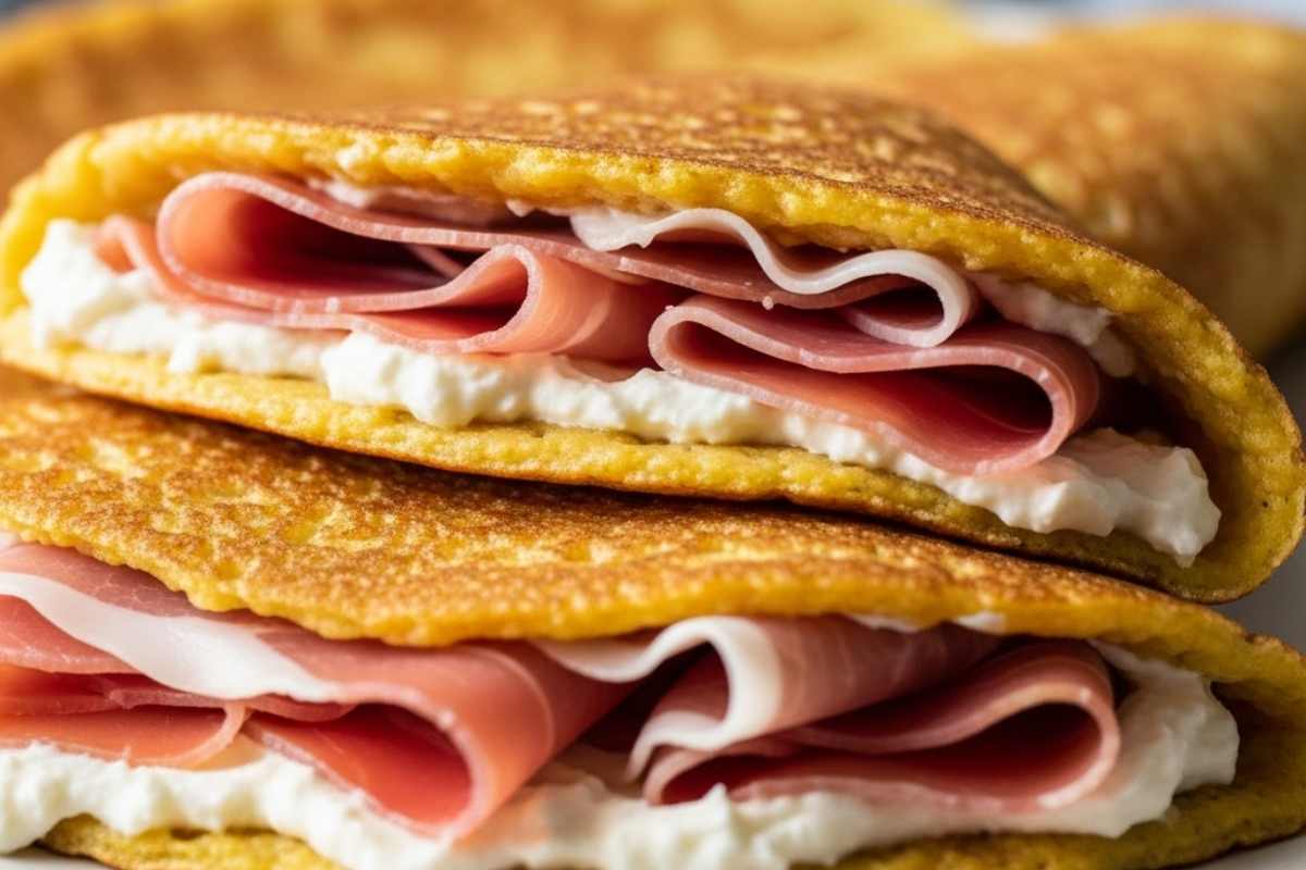 crepes di ceci farcite con prosciutto e formaggio