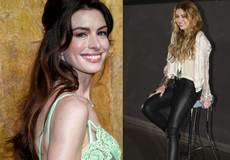 l'attrice anne hathaway e la cantante miley cirus