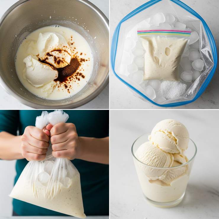 preparazione del gelato con sale e ghiaccio