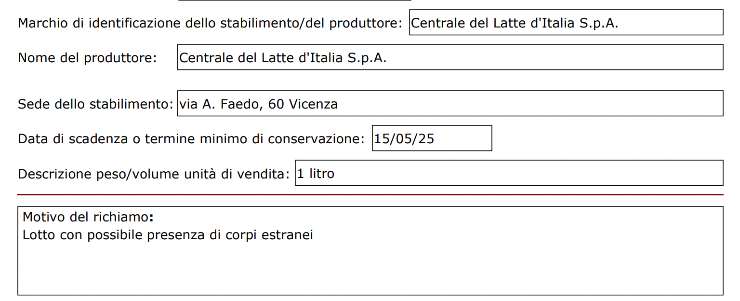nota del ministero sul latte