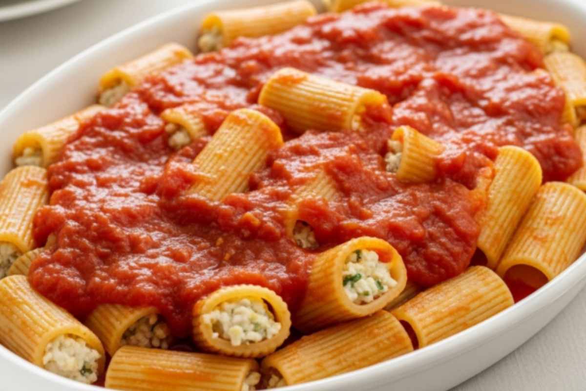 pirofila da forno con maccheroni ripieni