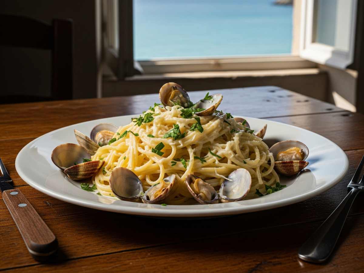 spaghetti cacio e pepe con vongole
