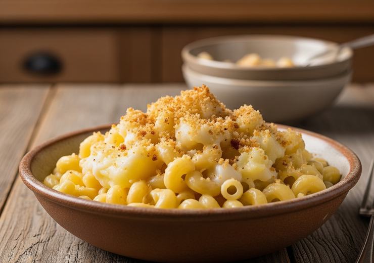 pasta e patate con pangrattato in un piatto
