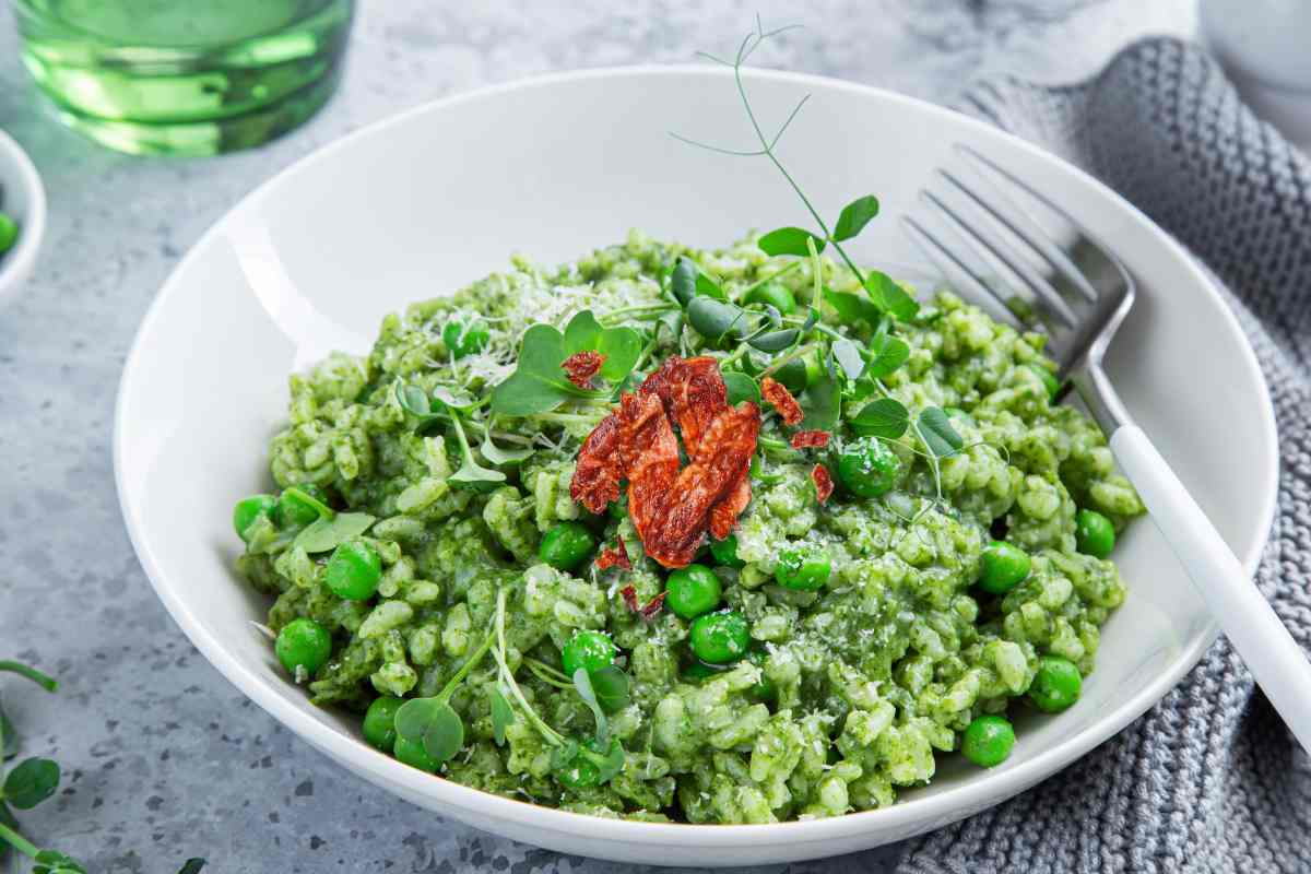 risotto con piselli e guanciale