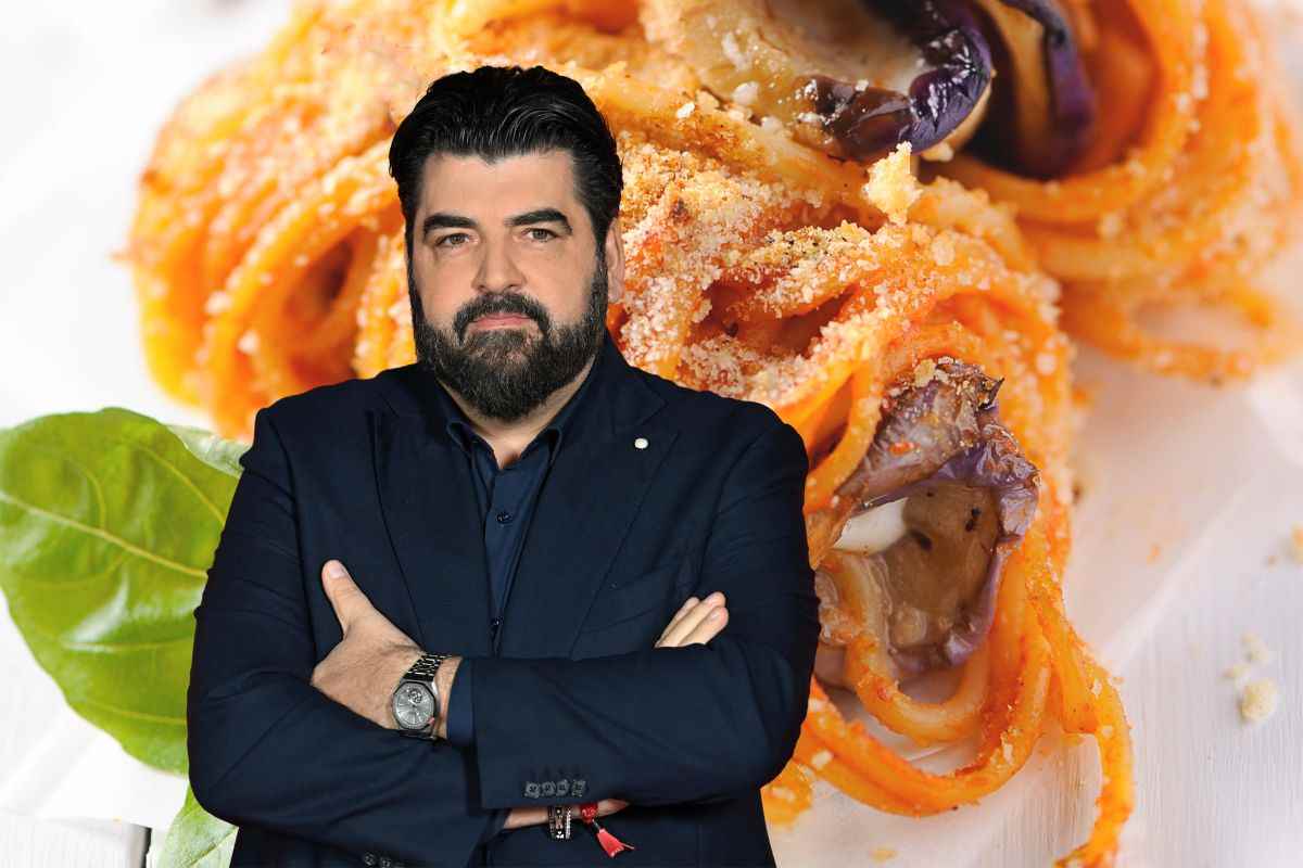 antonino cannavacciuolo a braccia conserte e gli spaghetti dietro