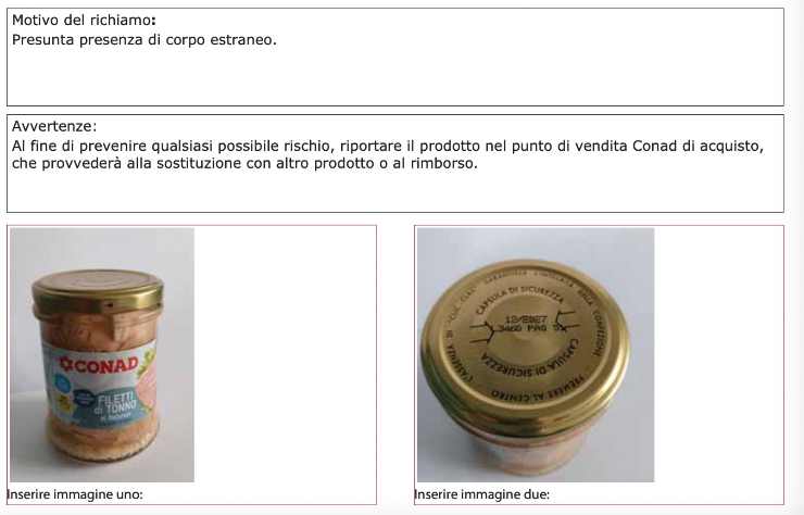 nota del ministero sul richiamo del tonno