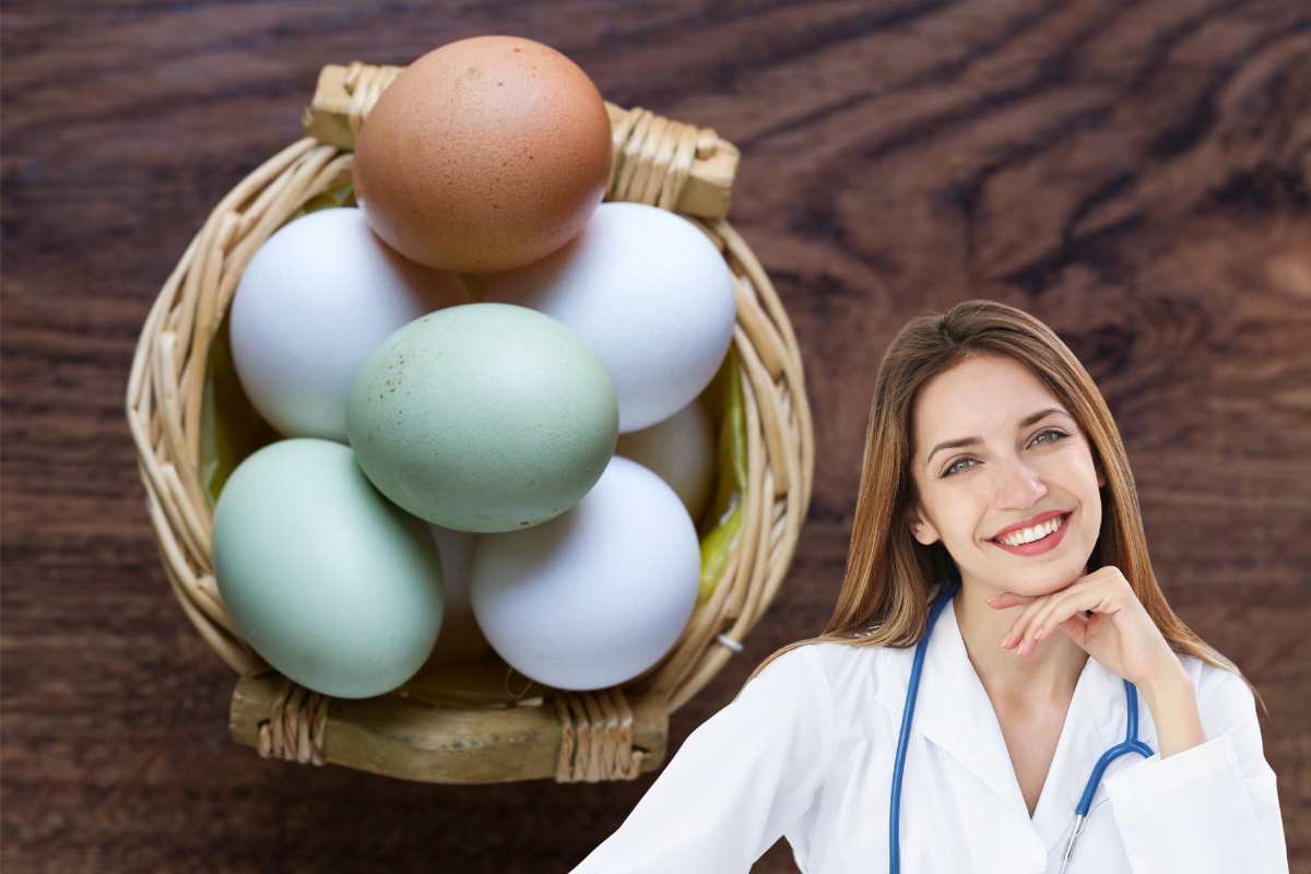 Una nutrizionista e delle uova in un cestino
