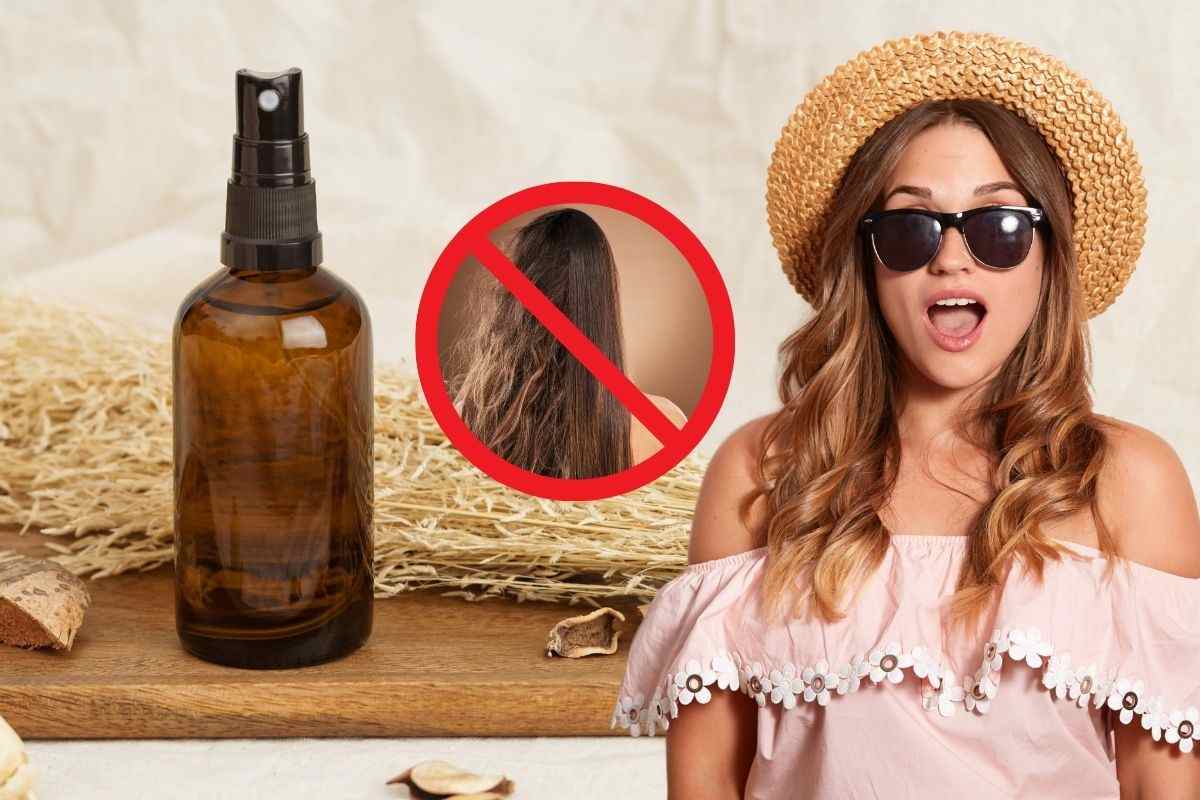 flacone con spruzzino ragazza con capelli crespi