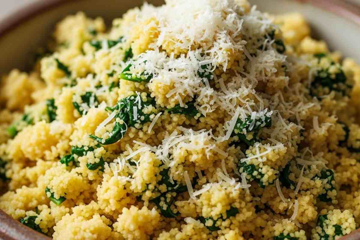 cous cous condito con spinaci e parmigiano