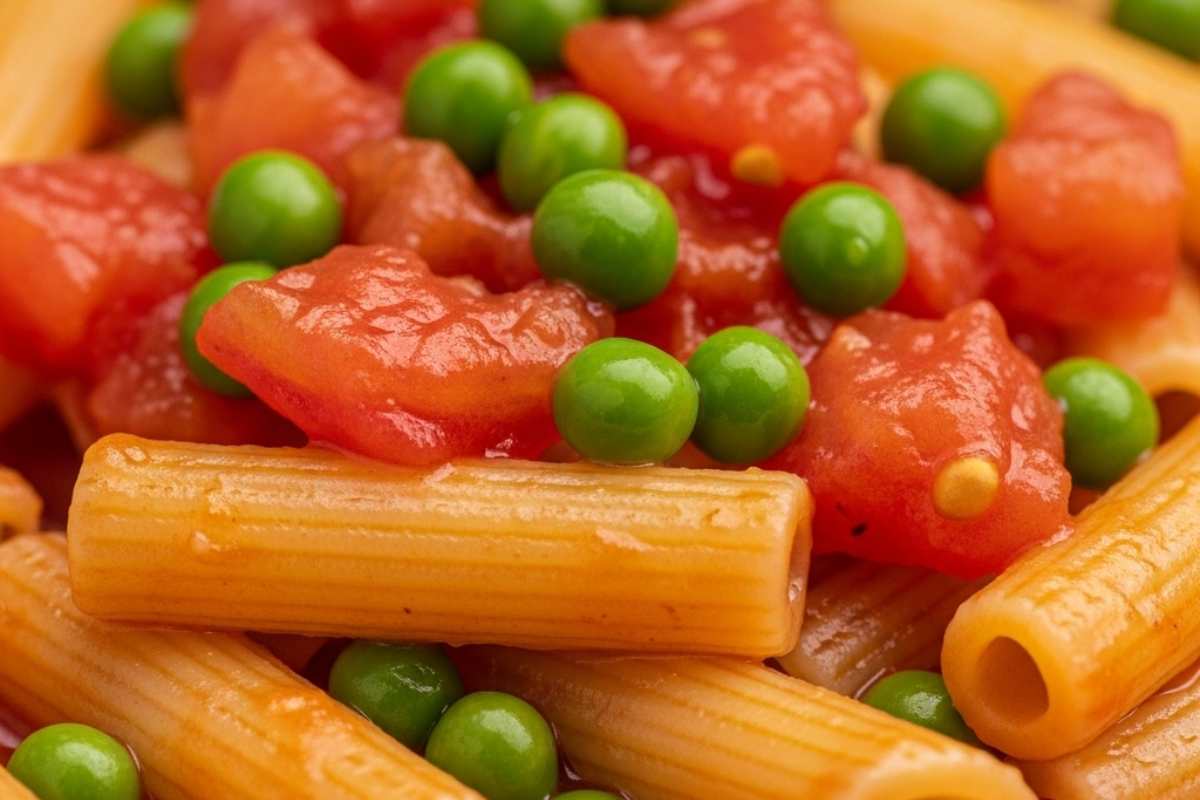 pasta con piselli e pomodori