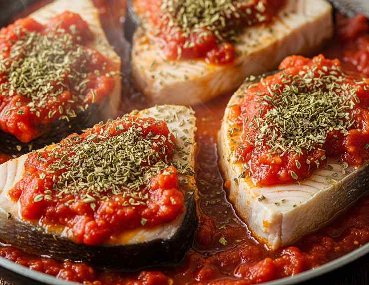 pesce spada con sugo e origano