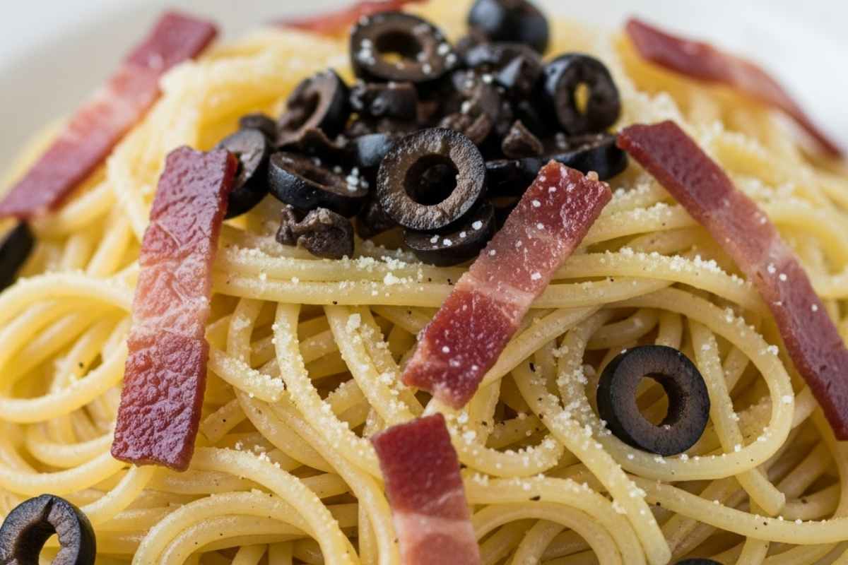 spaghetti con speck e olive