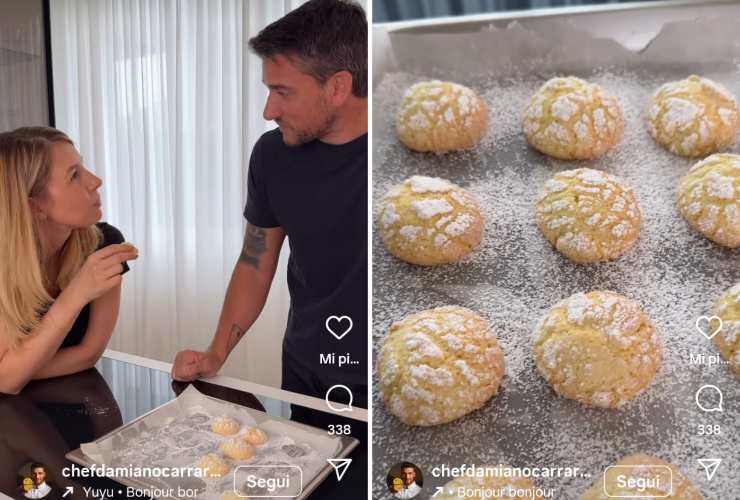 Damiano Carrara e la moglie Chiara con i biscotti al limone