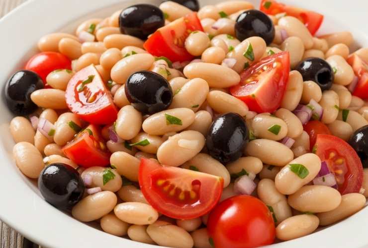 insalata di fagioli con pomodori e olive