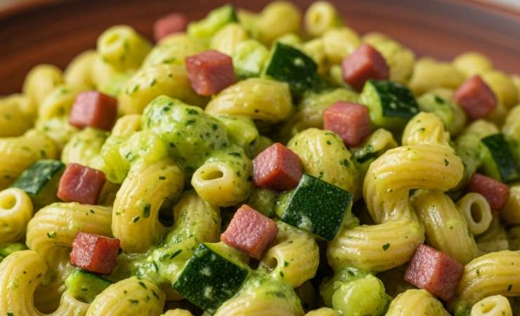 pasta condita con crema di zucchine e prosciutto