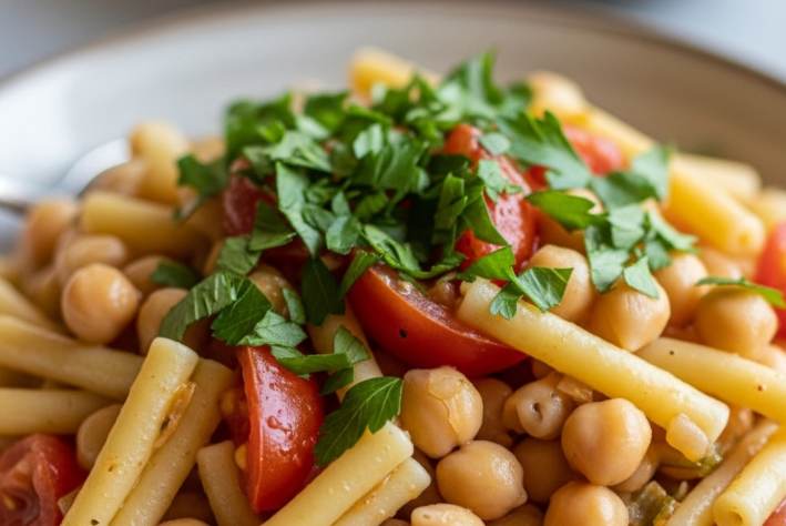 pasta condita con ceci e pomodori