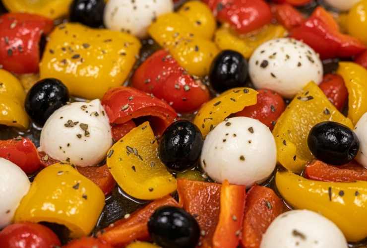 peperoni fritti con mozzarella e olive nere