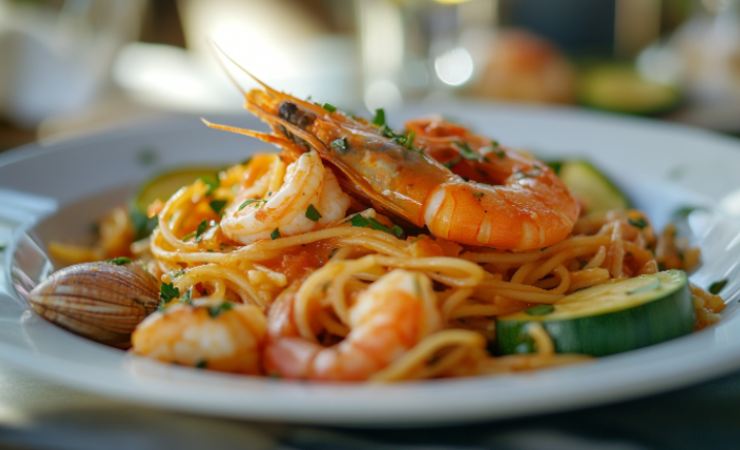 spaghetti zucchine, gamberetti e vongole