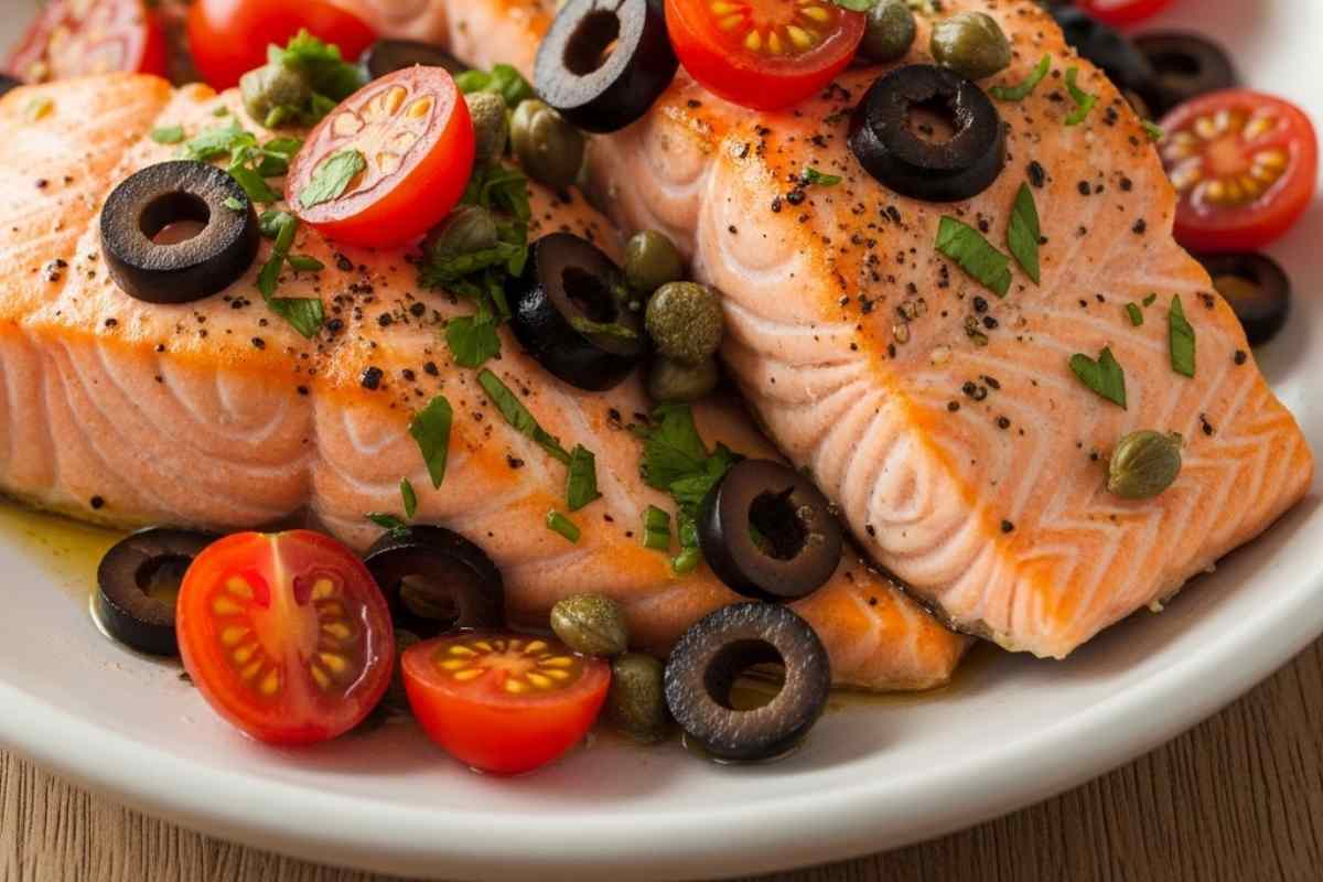 salmone alla mediterranea in un piatto